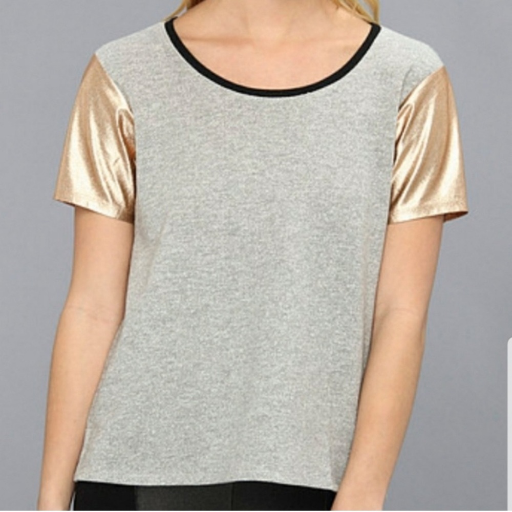 BCBGeneration Gray Tee with Gold Sleeves